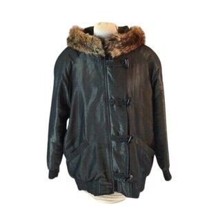 Carole Little Saint-Tropez West Womens Jacket Faux Fur Hood Medium